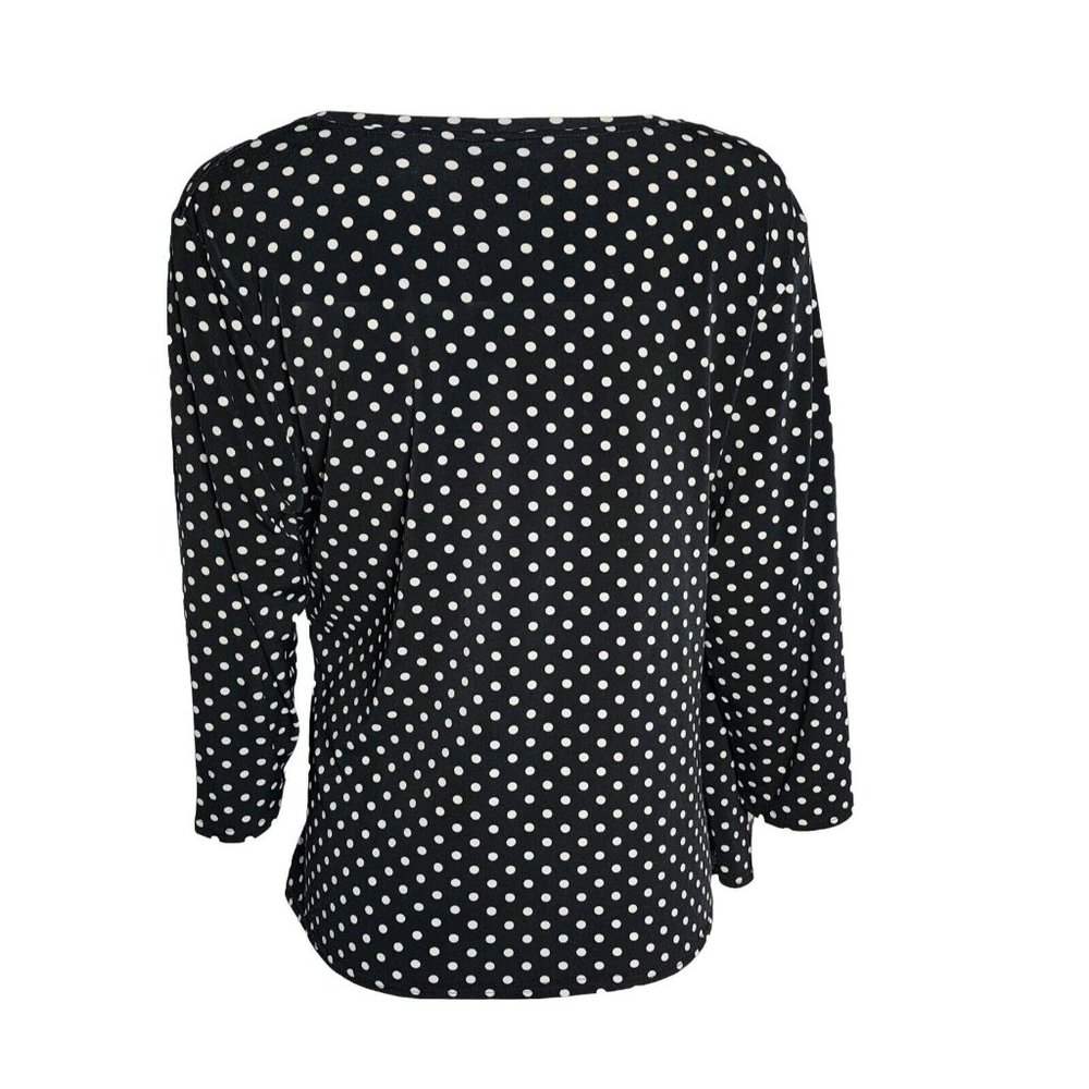 Evie Top Womens Plus Size 1X Black White Polka Dot 3/4‎ Sleeve Pullover - Picture 3 of 6